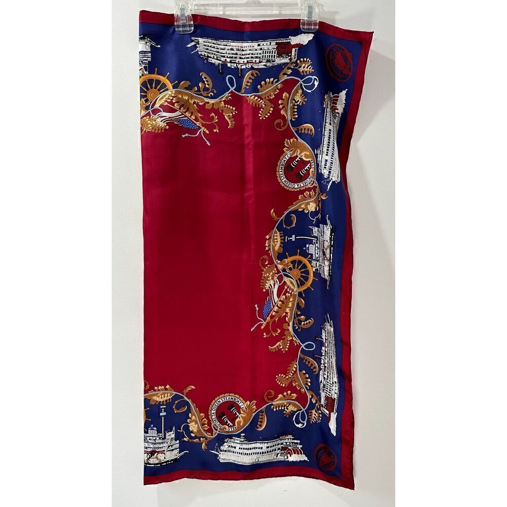 Mississippi Queen 100% silk scarf red blue white gold size 33” #33-1255